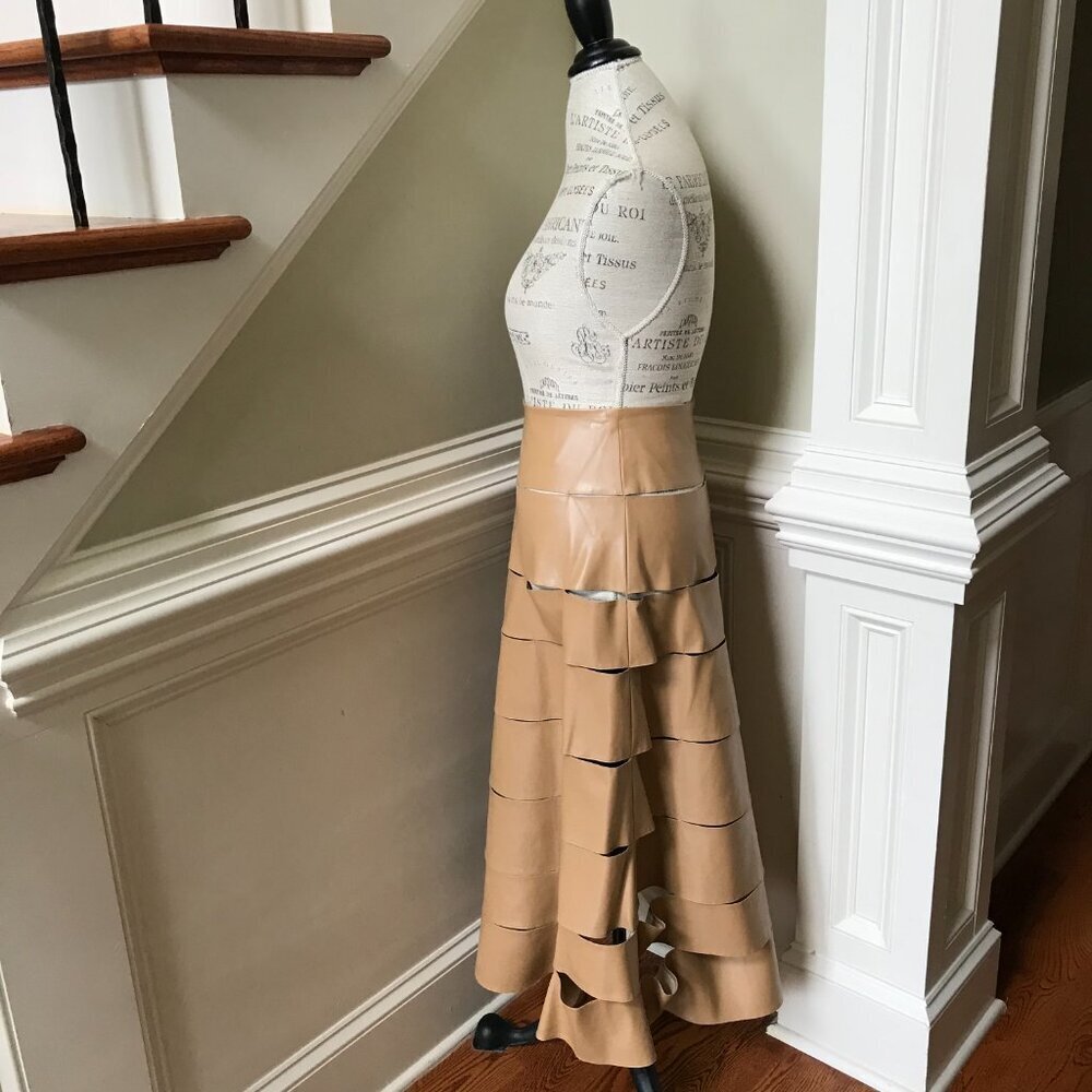 A.W.A.K.E Mode Multi Strap Midi Skirt Womens 40 Tan Vegan Leather A-Line Awake - Picture 11 of 15